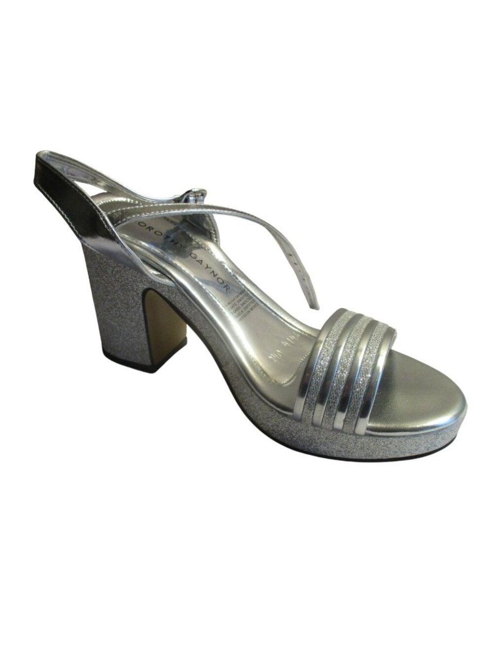 Dorothy Gaynor Silver Strappy Block Heel Sandals With Glitter Finish